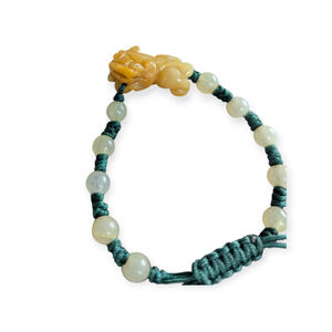 Yellow Jade Pixiu Beaded Adjustable Bracelet Silk Slide String Expandable